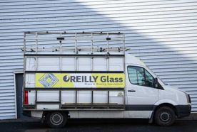 O'Reilly Glass van with the logo fixed to the side
