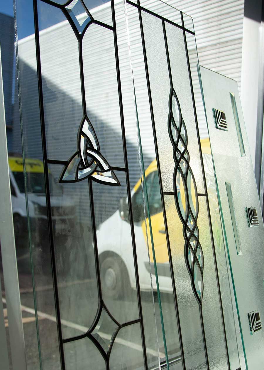 Beautiful stained glass about to be installed on a door