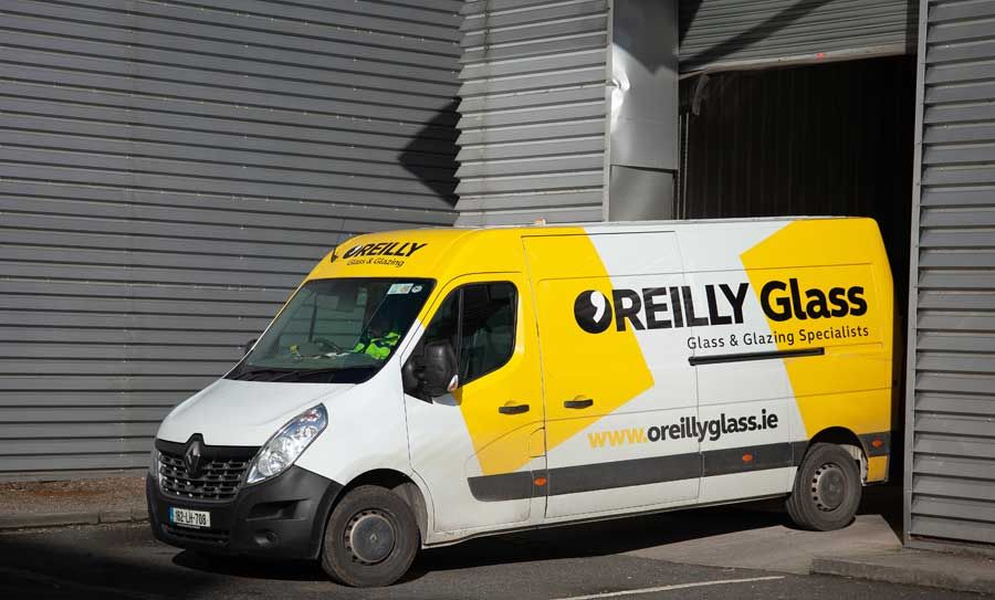 O Reilly Glass Van outside a warehouse